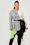 Colorblock Blazer with Layered Skirt Detail