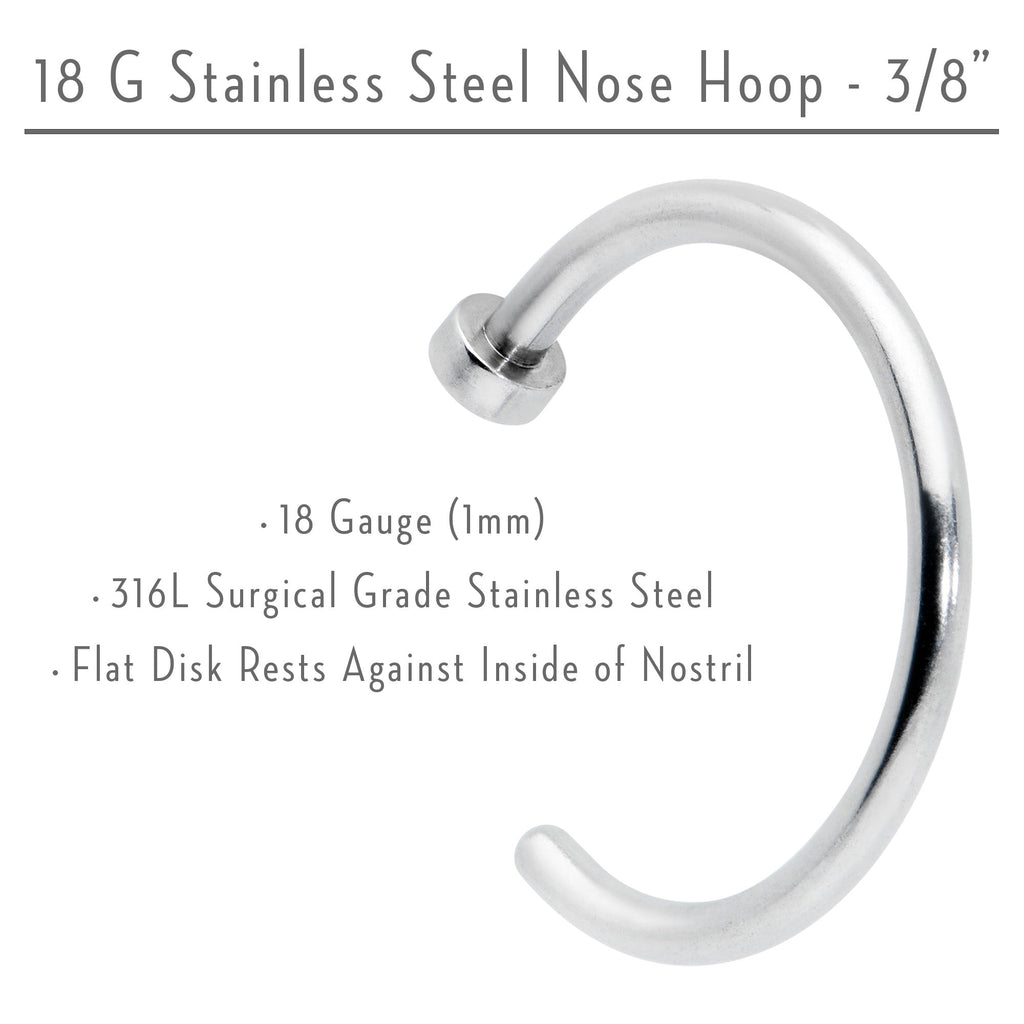 BodyCandy 18G Stainless Steel Nose Hoop - 3/8 — back view