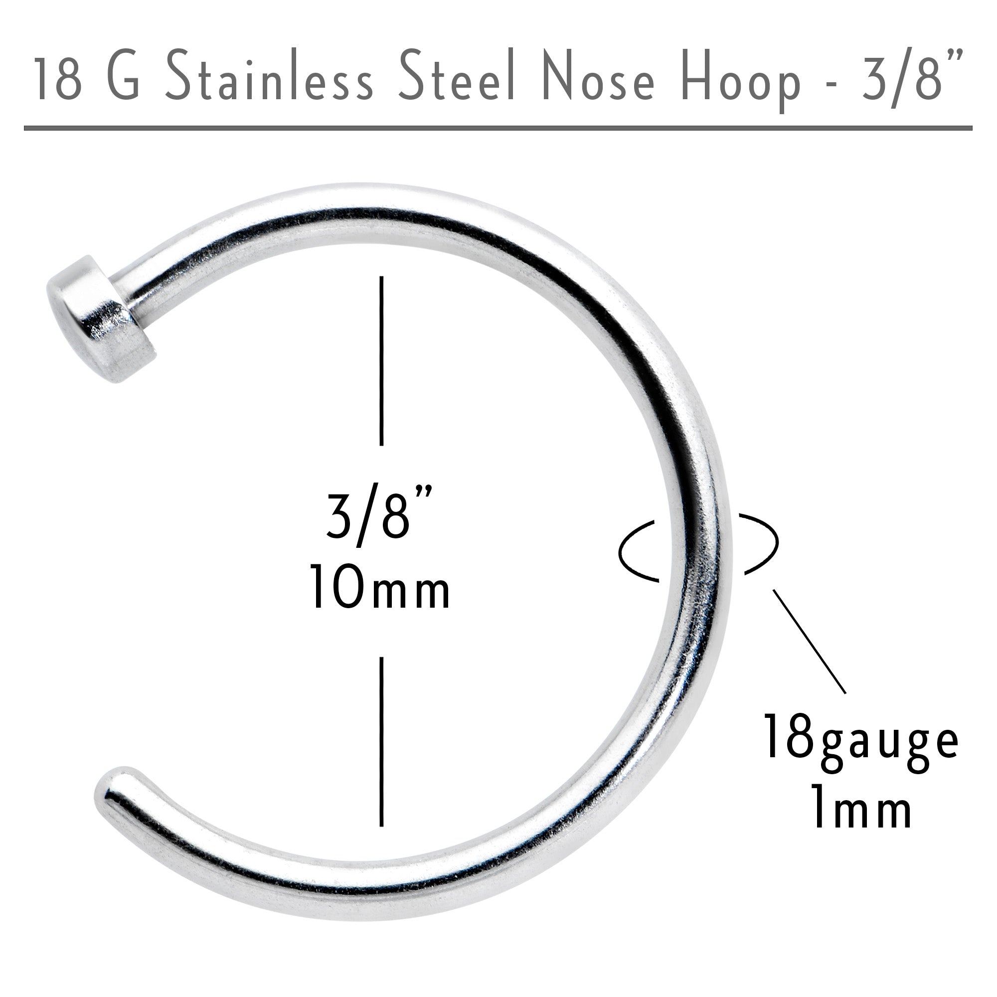 BodyCandy 18G Stainless Steel Nose Hoop - 3/8 — alternative angle