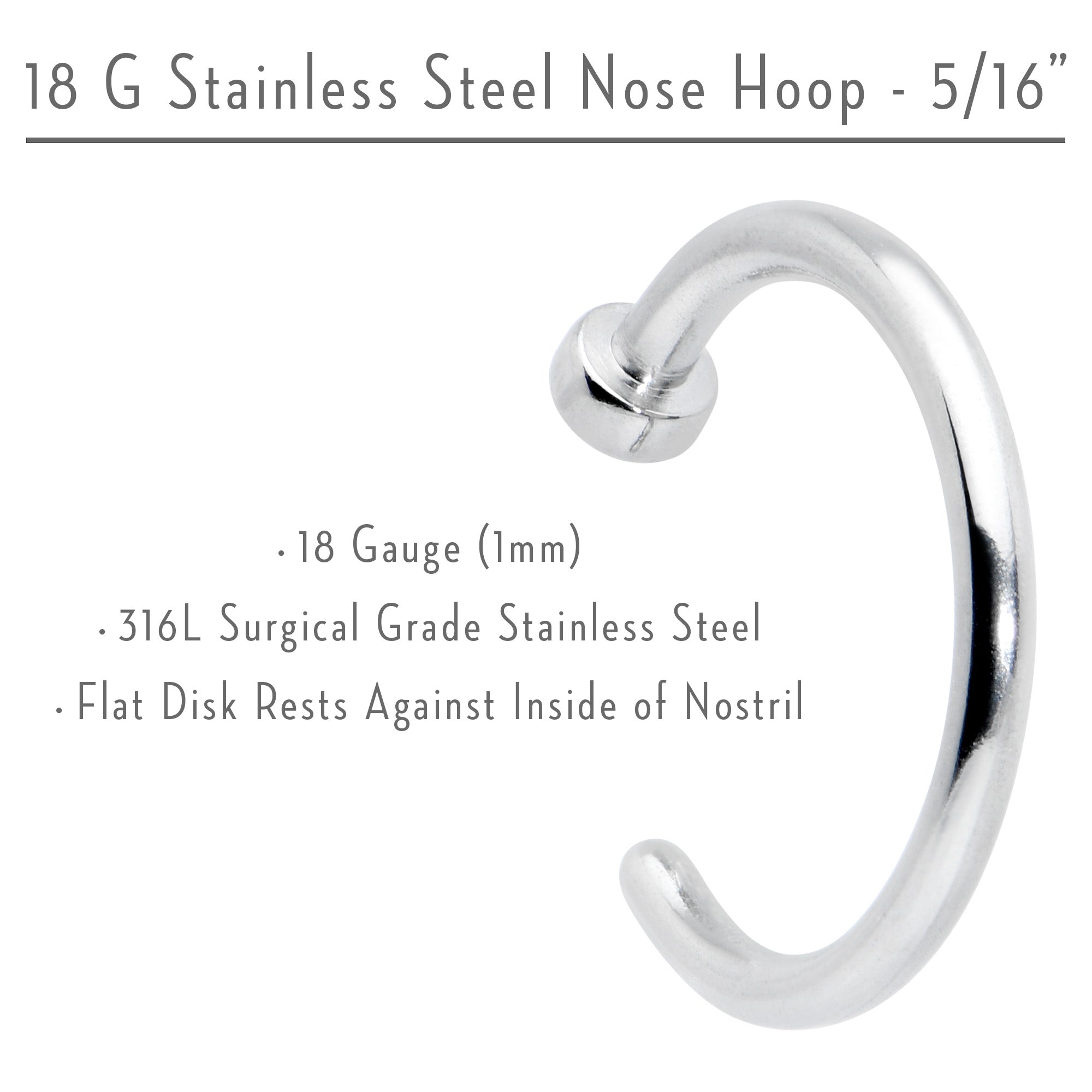 BodyCandy 18G 5/16 Stainless Steel Nose Hoop — back view