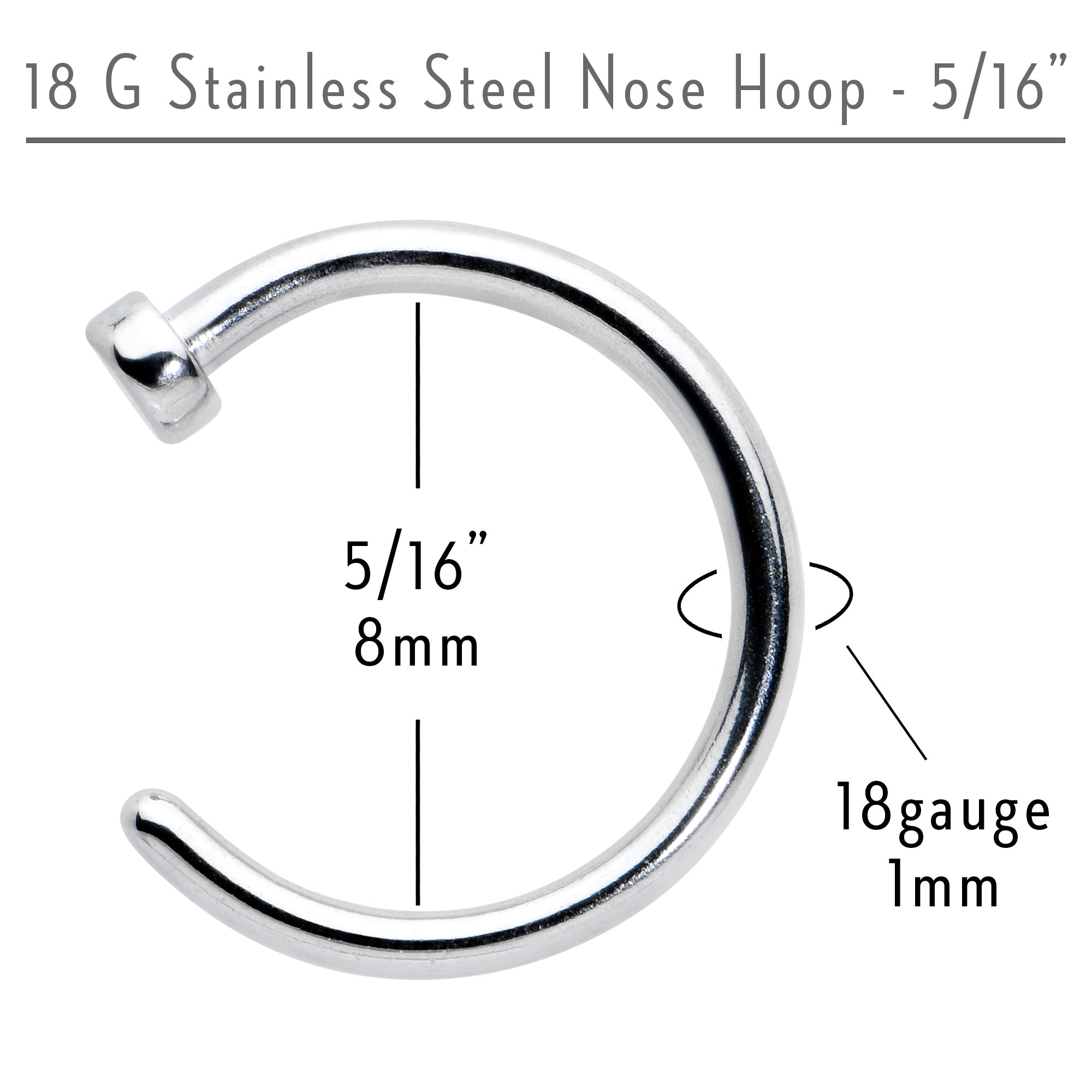 BodyCandy 18G 5/16 Stainless Steel Nose Hoop — alternative angle