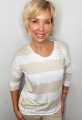 KADOU BOUTIQUE 3/4 Sleeve Striped Print Top — main product shot