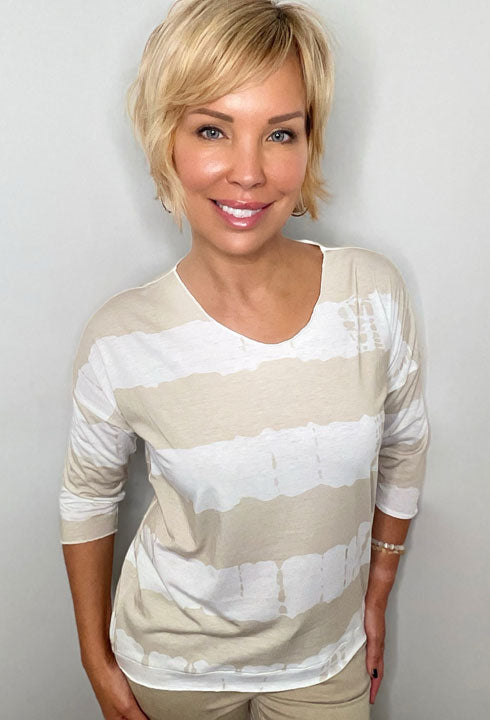 KADOU BOUTIQUE 3/4 Sleeve Striped Print Top — main product shot