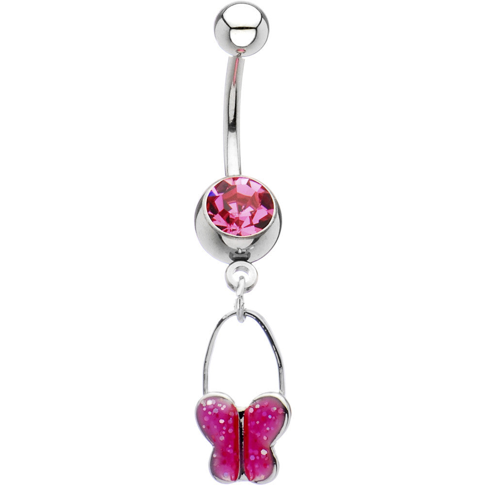 BodyCandy Pink Gem Butterfly Sparkle Dangle Belly Ring — main product shot