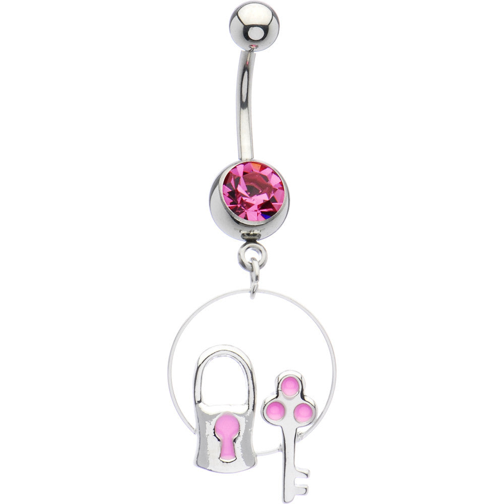 BodyCandy Pink Gem Key to My Heart Belly Ring — main product shot