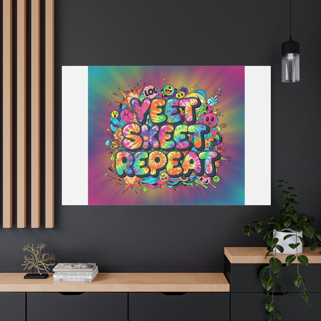 Yeet Skeet Repeat Canvas | Slogan & Glitch Graphic, Meme Phrase Wall Art