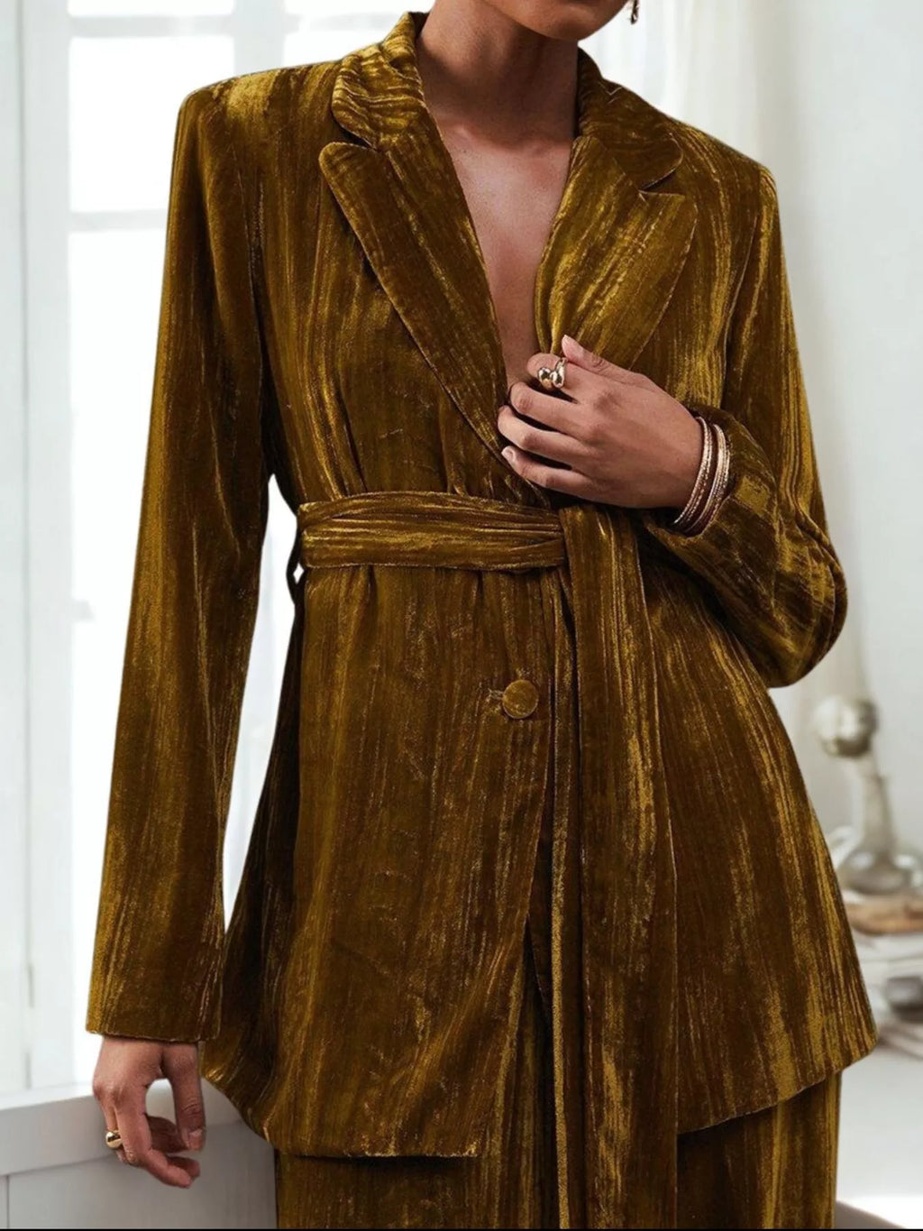 Velvet Lapel Collar Blazer & Pants Set