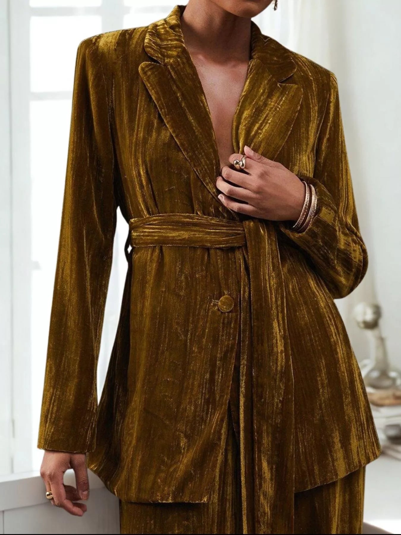 Velvet Lapel Collar Blazer & Pants Set