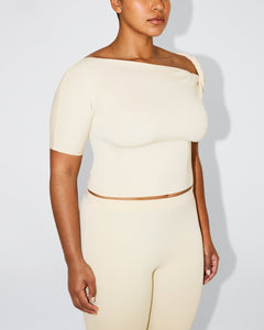 Sueded Stretch Twisted Top | Stone