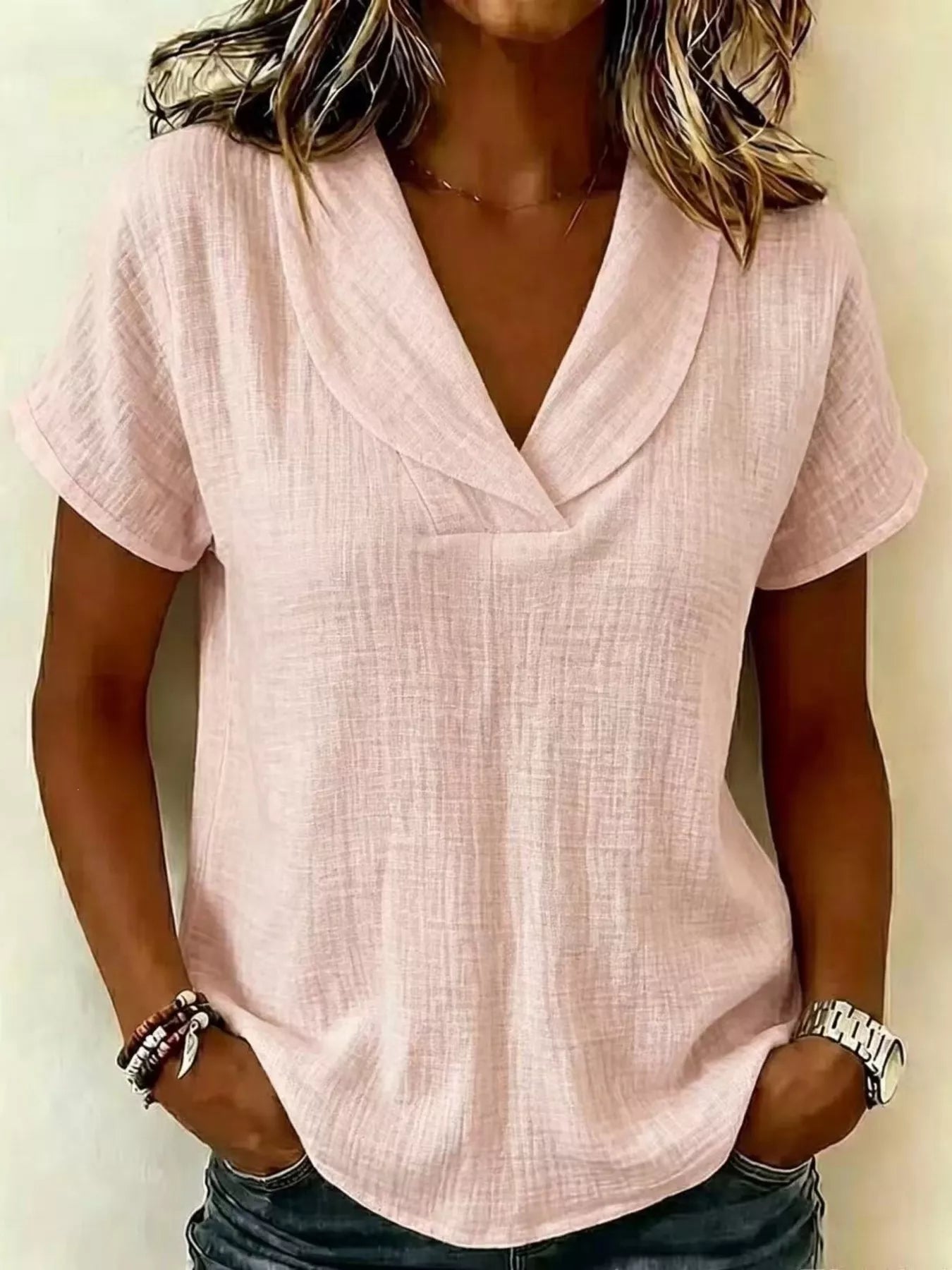 Full Size Casual Short Sleeve Textured Blouse Plus Size