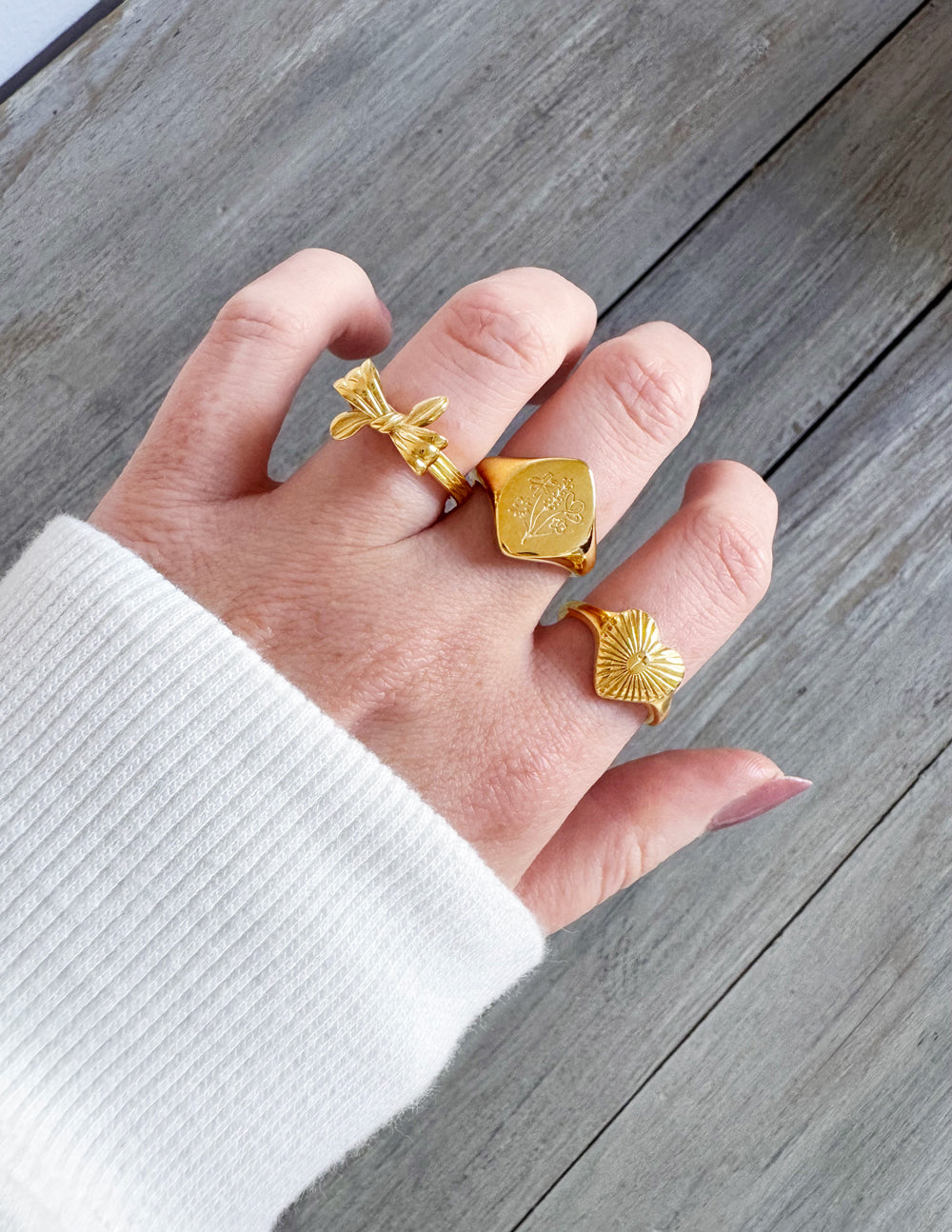 Elevated Faith Floral Signet Ring — side view