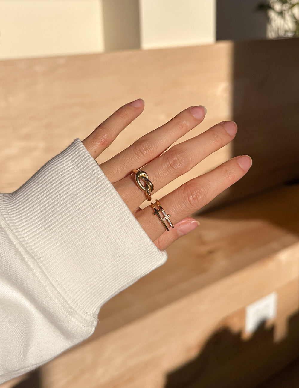 Elevated Faith Stacked Cross Gem Ring — lifestyle worn / used context