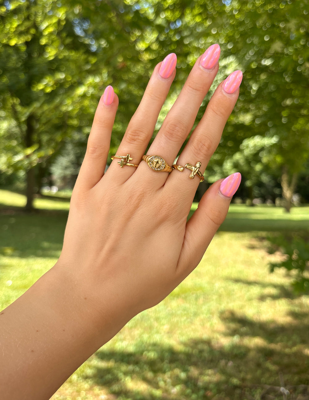 Elevated Faith Gold Wrapped Cross Ring — back view