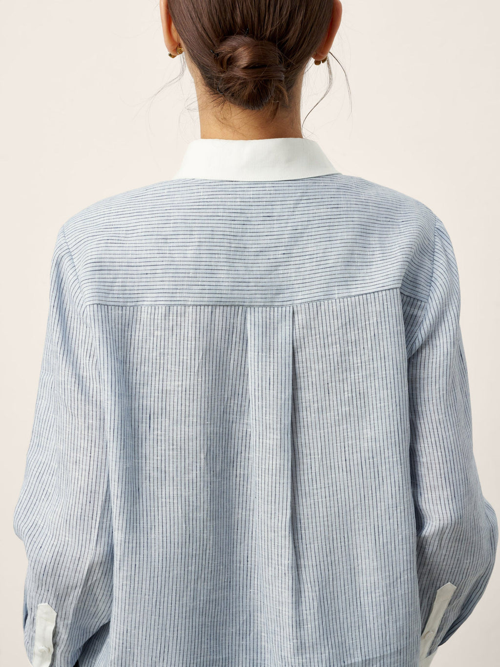 LINTICO LINTICO 100% Linen Striped Patchwork Pleat Shirt THEA — detail shot 7
