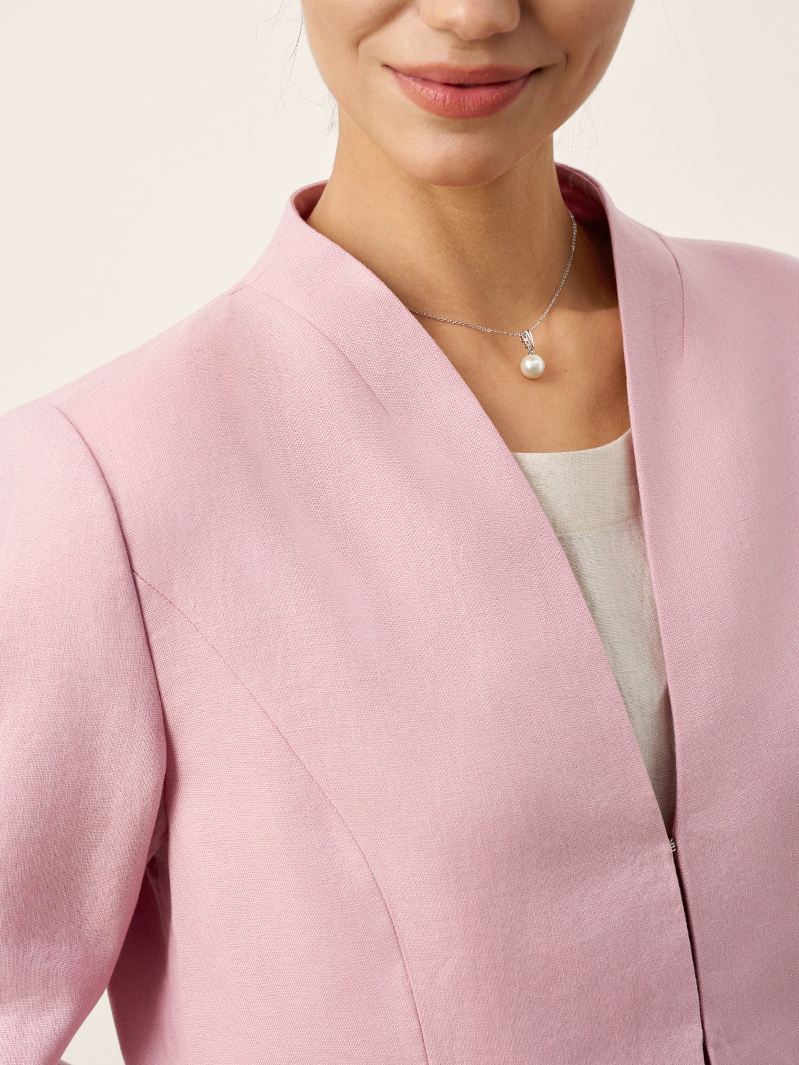 LINTICO 100% Linen Sculpted Waist V-neck Longline Jacket Top AZURA — detail shot 7