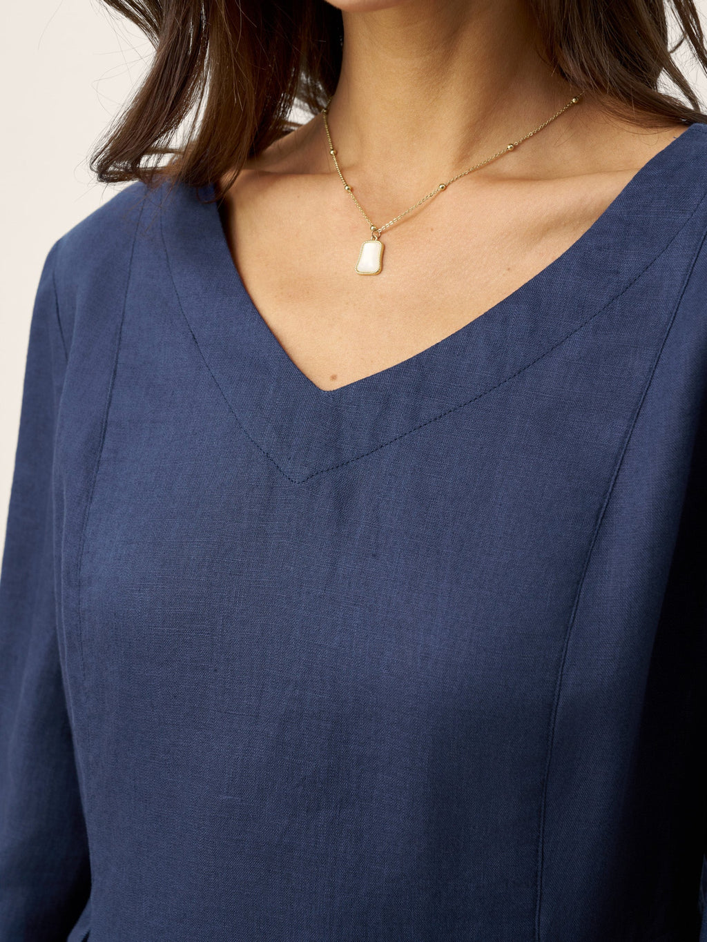 LINTICO 100% Linen Gathered Waist Flap Detail Midi Dress DIANA — detail shot 6