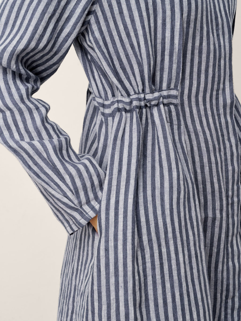 LINTICO 100% Linen Striped Back Drawstring Midi Shirt Dress ADELAIDE — detail shot 9