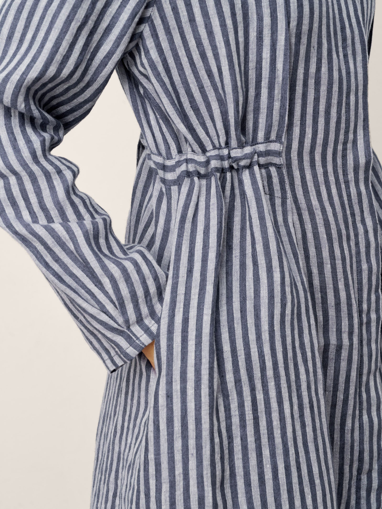 LINTICO 100% Linen Striped Back Drawstring Midi Shirt Dress ADELAIDE — detail shot 9