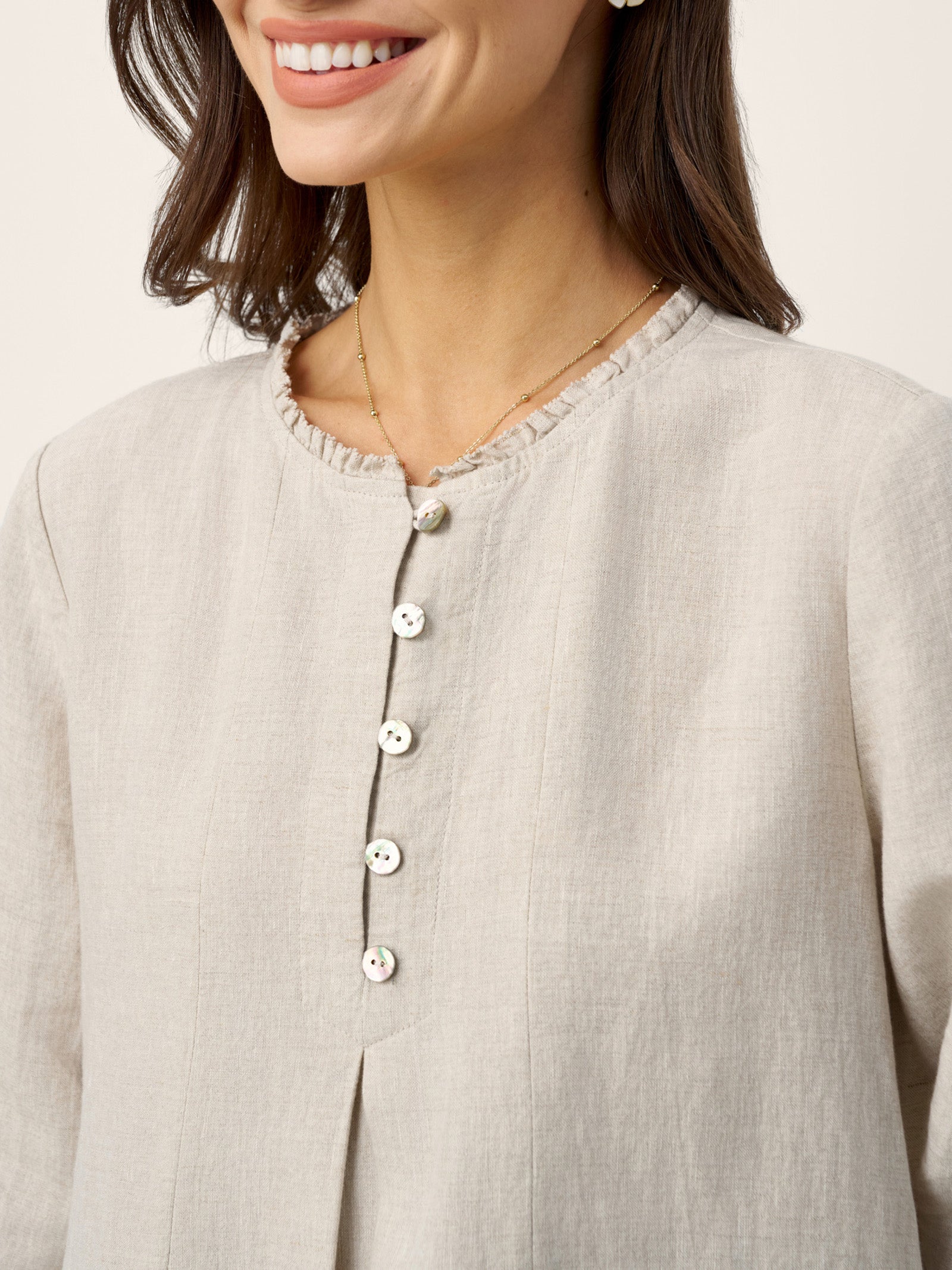 LINTICO 100% Linen Ruffle Trim Inverted Pleat Midi Dress LAVINIA — detail shot 7