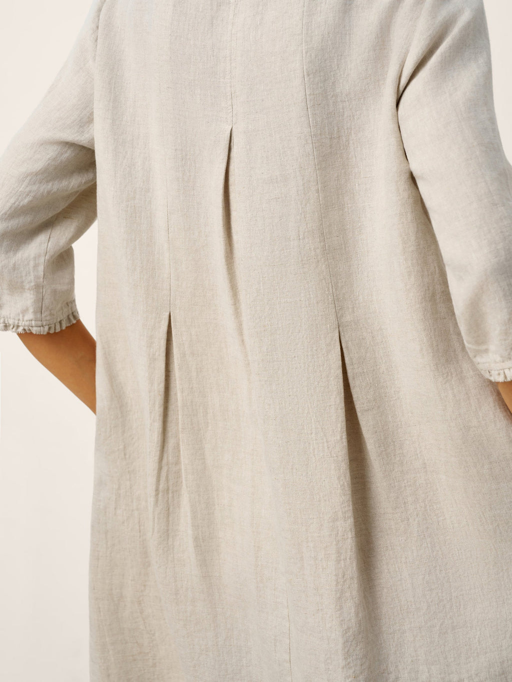 LINTICO 100% Linen Ruffle Trim Inverted Pleat Midi Dress LAVINIA — detail shot 8