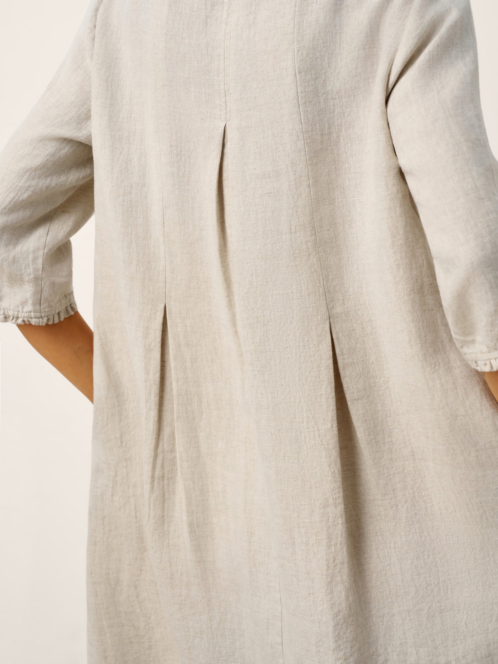 LINTICO 100% Linen Ruffle Trim Inverted Pleat Midi Dress LAVINIA — detail shot 8