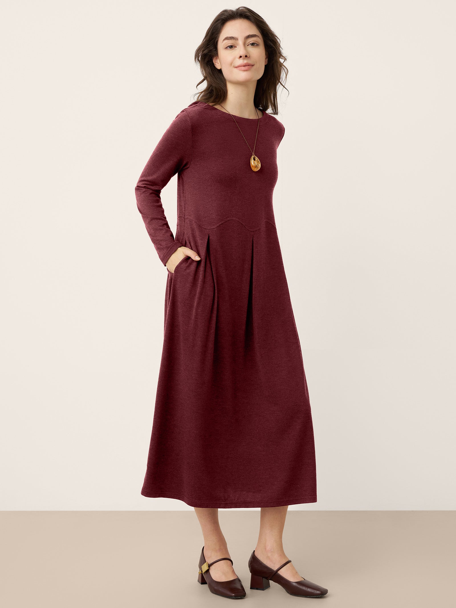 LINTICO Wool Arc-Panel Sculpted Pleats Maxi Dress CALISTA — comparison shot