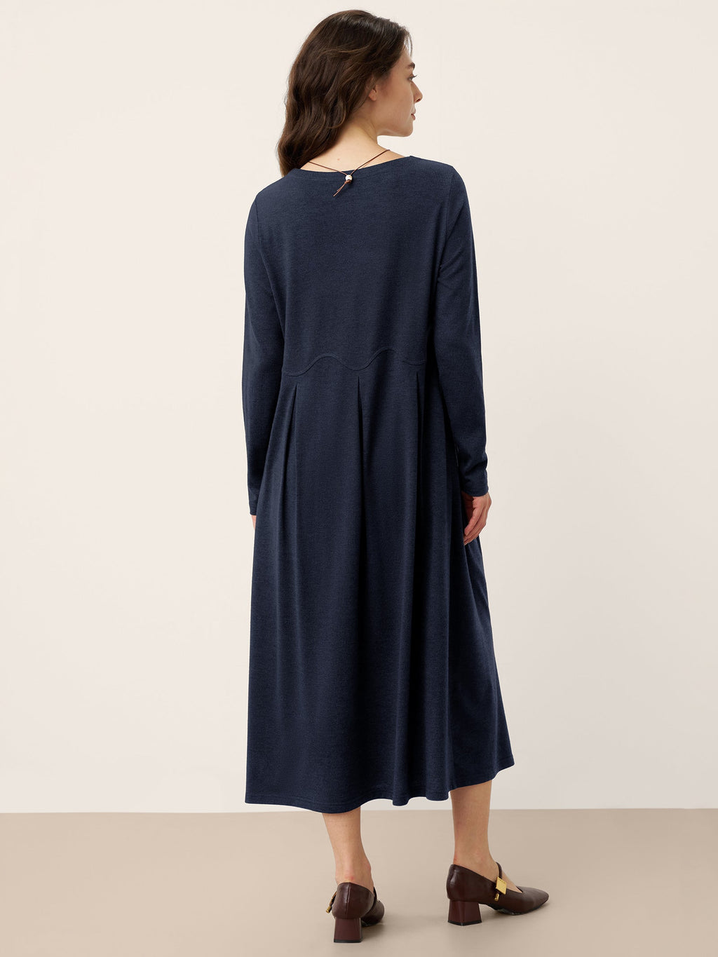 LINTICO Wool Arc-Panel Sculpted Pleats Maxi Dress CALISTA — detail shot 9