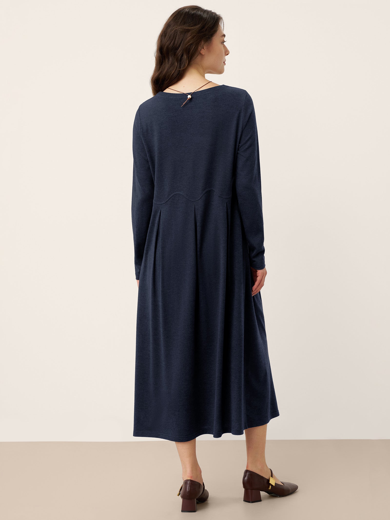 LINTICO Wool Arc-Panel Sculpted Pleats Maxi Dress CALISTA — detail shot 9