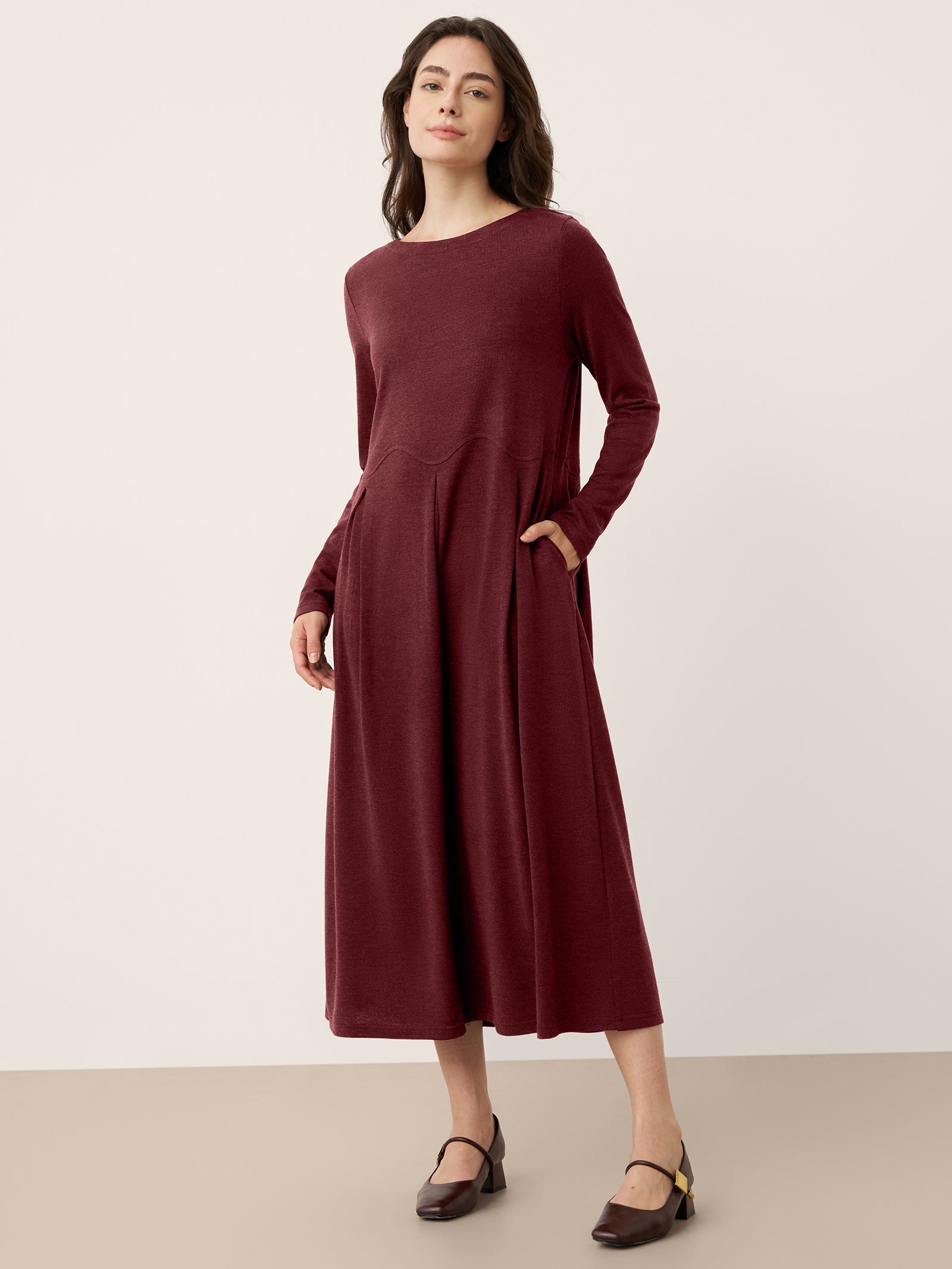 LINTICO Wool Arc-Panel Sculpted Pleats Maxi Dress CALISTA — detail shot 10