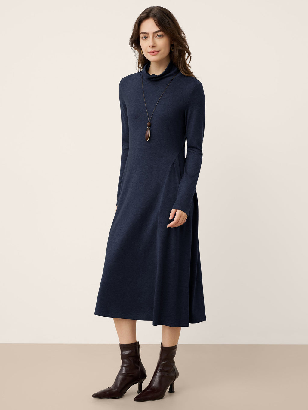 LINTICO LINTICO Wool Sculpted Pleats Turtleneck Maxi Dress BRIAR — detail shot 8