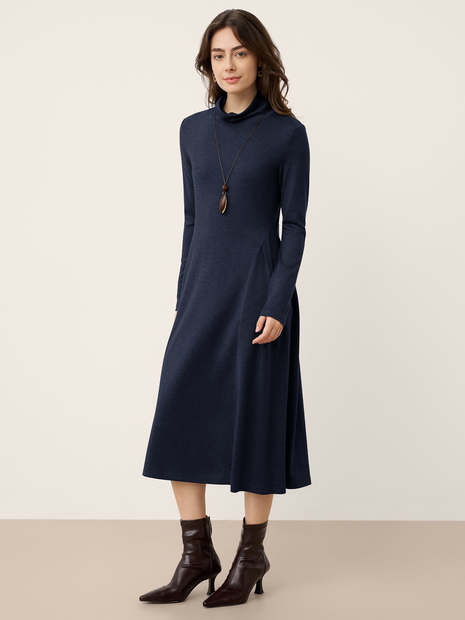 LINTICO LINTICO Wool Sculpted Pleats Turtleneck Maxi Dress BRIAR — detail shot 8
