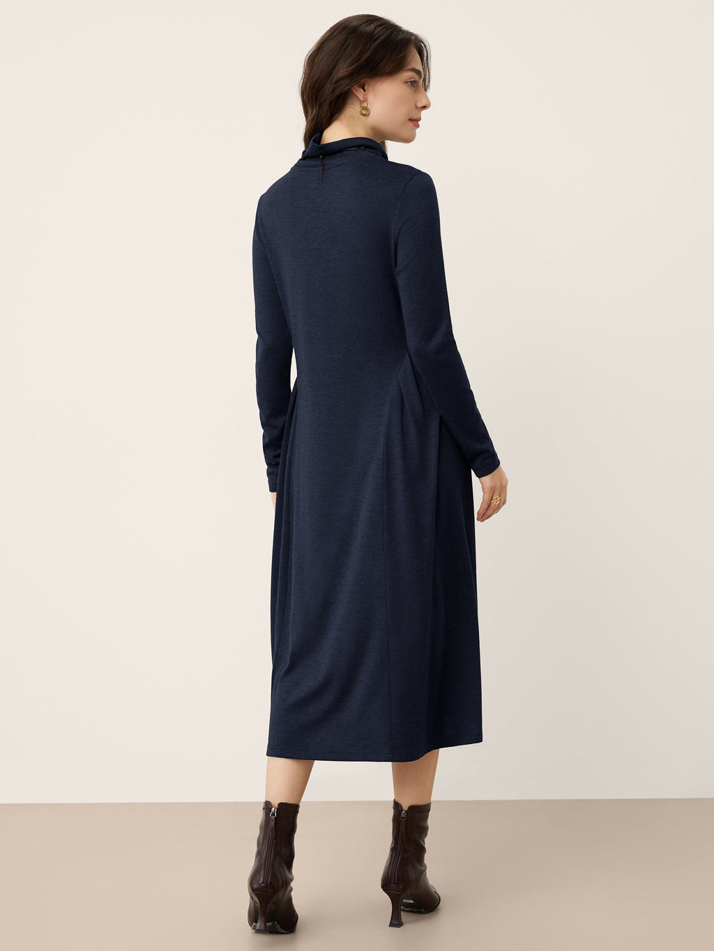 LINTICO LINTICO Wool Sculpted Pleats Turtleneck Maxi Dress BRIAR — detail shot 9