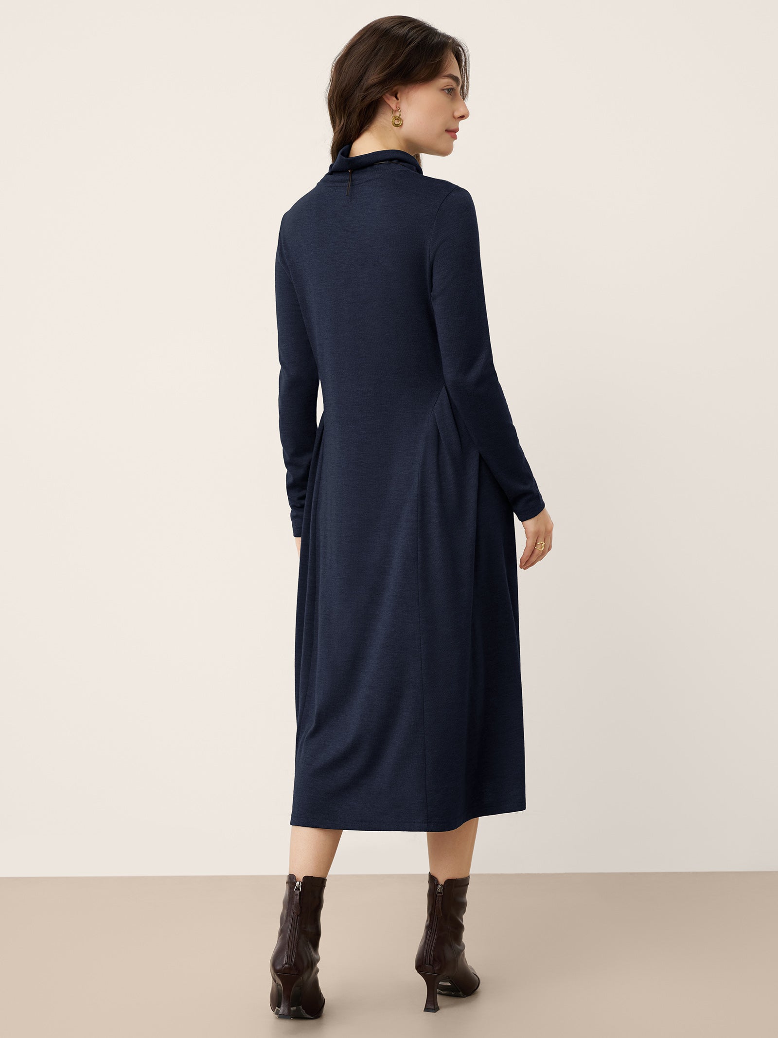 LINTICO LINTICO Wool Sculpted Pleats Turtleneck Maxi Dress BRIAR — detail shot 9