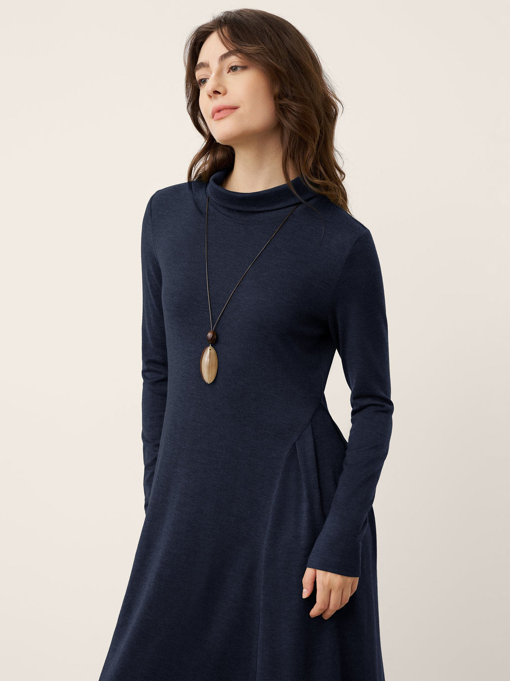 LINTICO LINTICO Wool Sculpted Pleats Turtleneck Maxi Dress BRIAR — detail shot 10