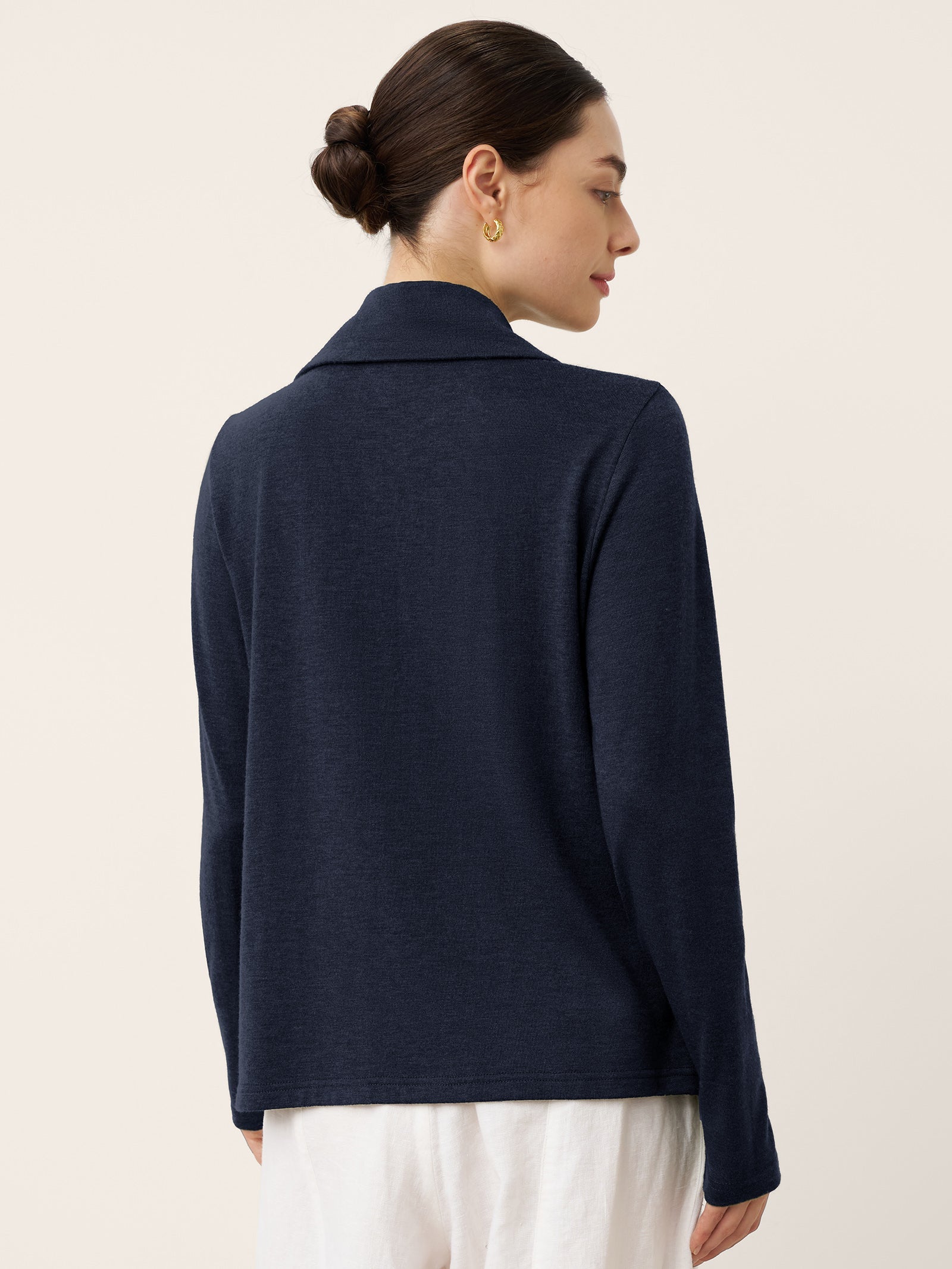LINTICO Wool Asymmetric Lapel Fruit Button Decor Top YSABEL — comparison shot