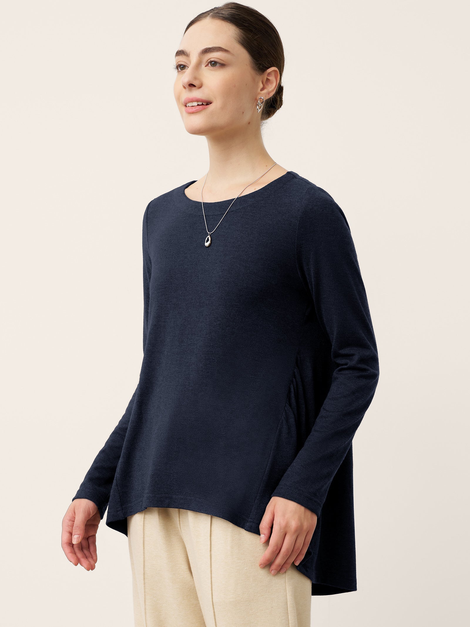 LINTICO LINTICO Wool Panelled Ruched Asymmetric Hem Top KALISTA — detail shot 9