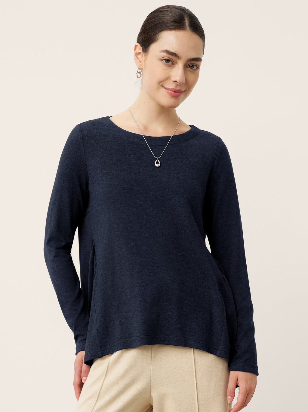 LINTICO LINTICO Wool Panelled Ruched Asymmetric Hem Top KALISTA — detail shot 8