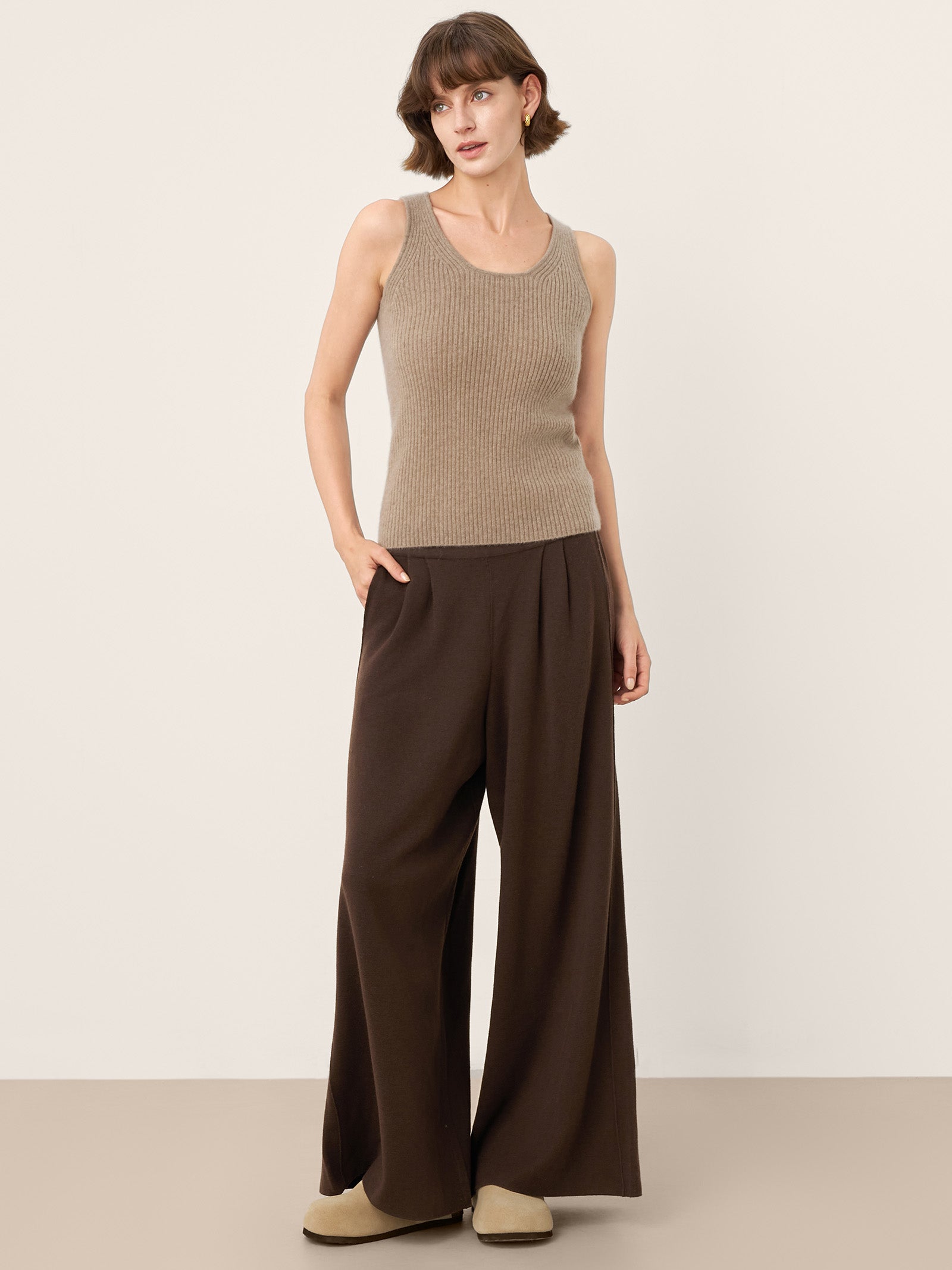 LINTICO 100% Mongolian Cashmere Versatile Crew Neck Tank Top VIVIANA — fabric or material detail