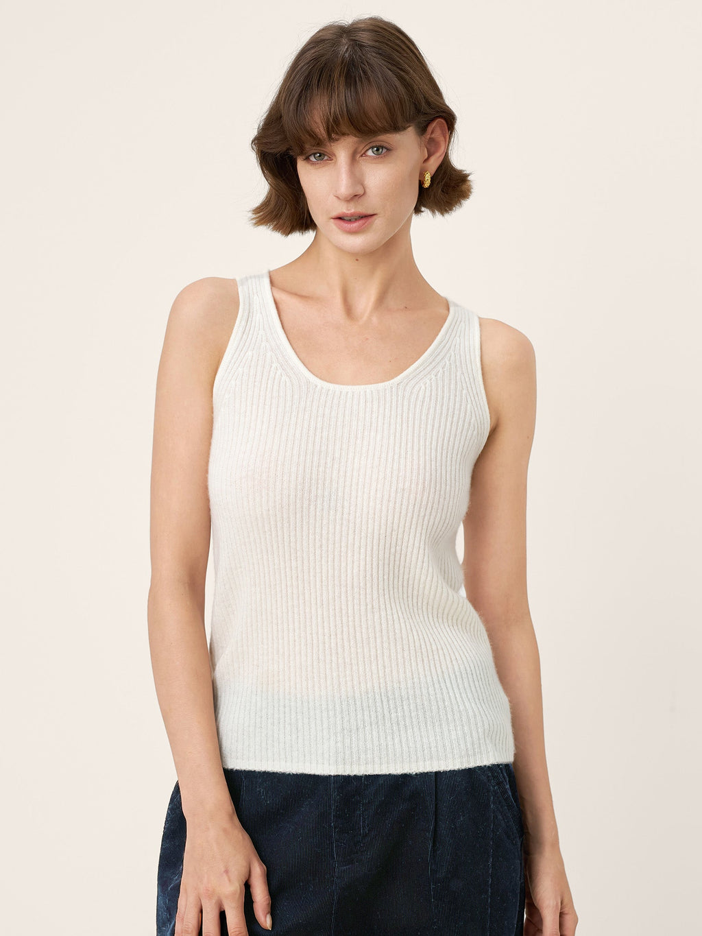 LINTICO 100% Mongolian Cashmere Versatile Crew Neck Tank Top VIVIANA — main product shot