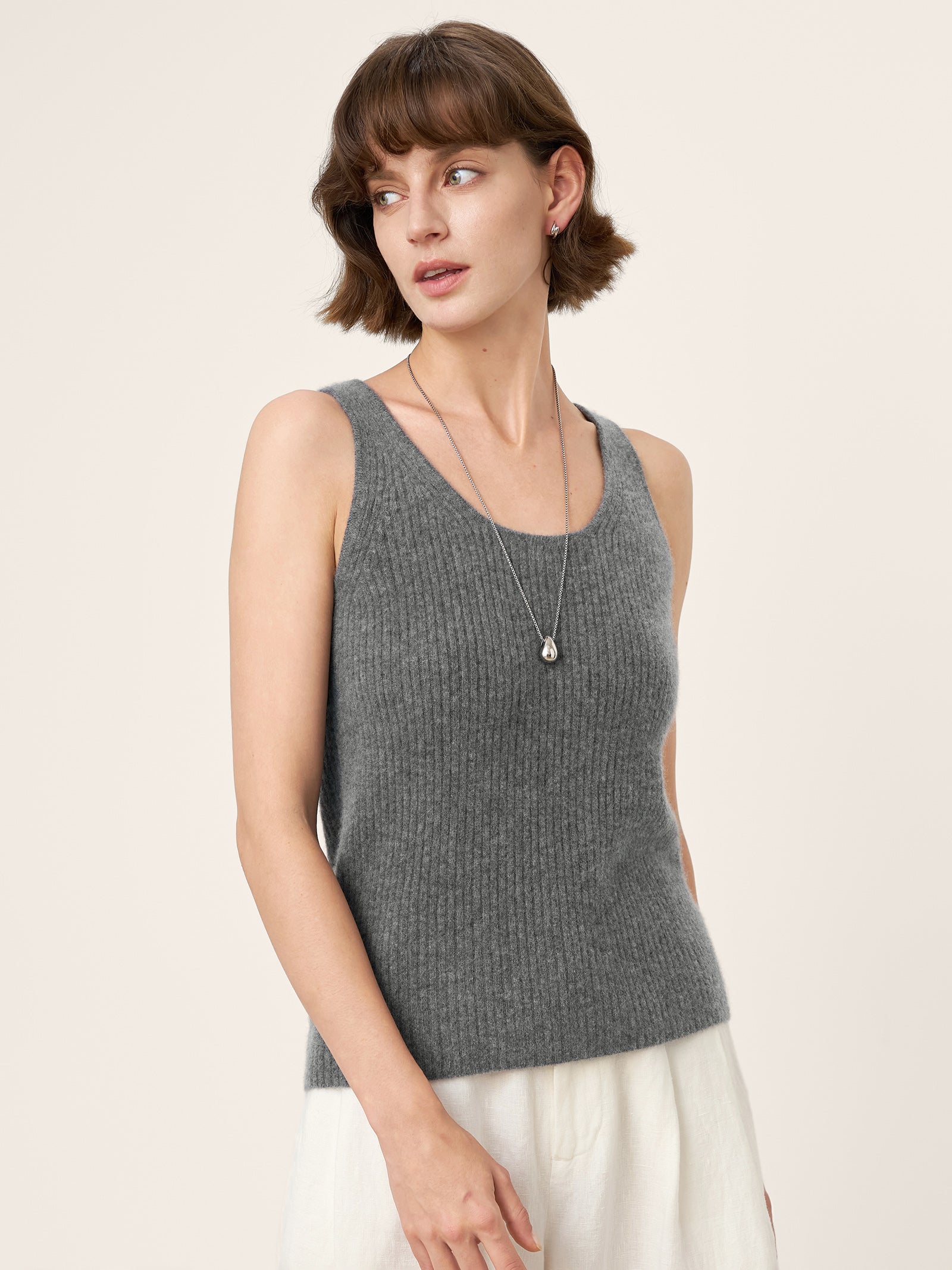 LINTICO 100% Mongolian Cashmere Versatile Crew Neck Tank Top VIVIANA — construction detail