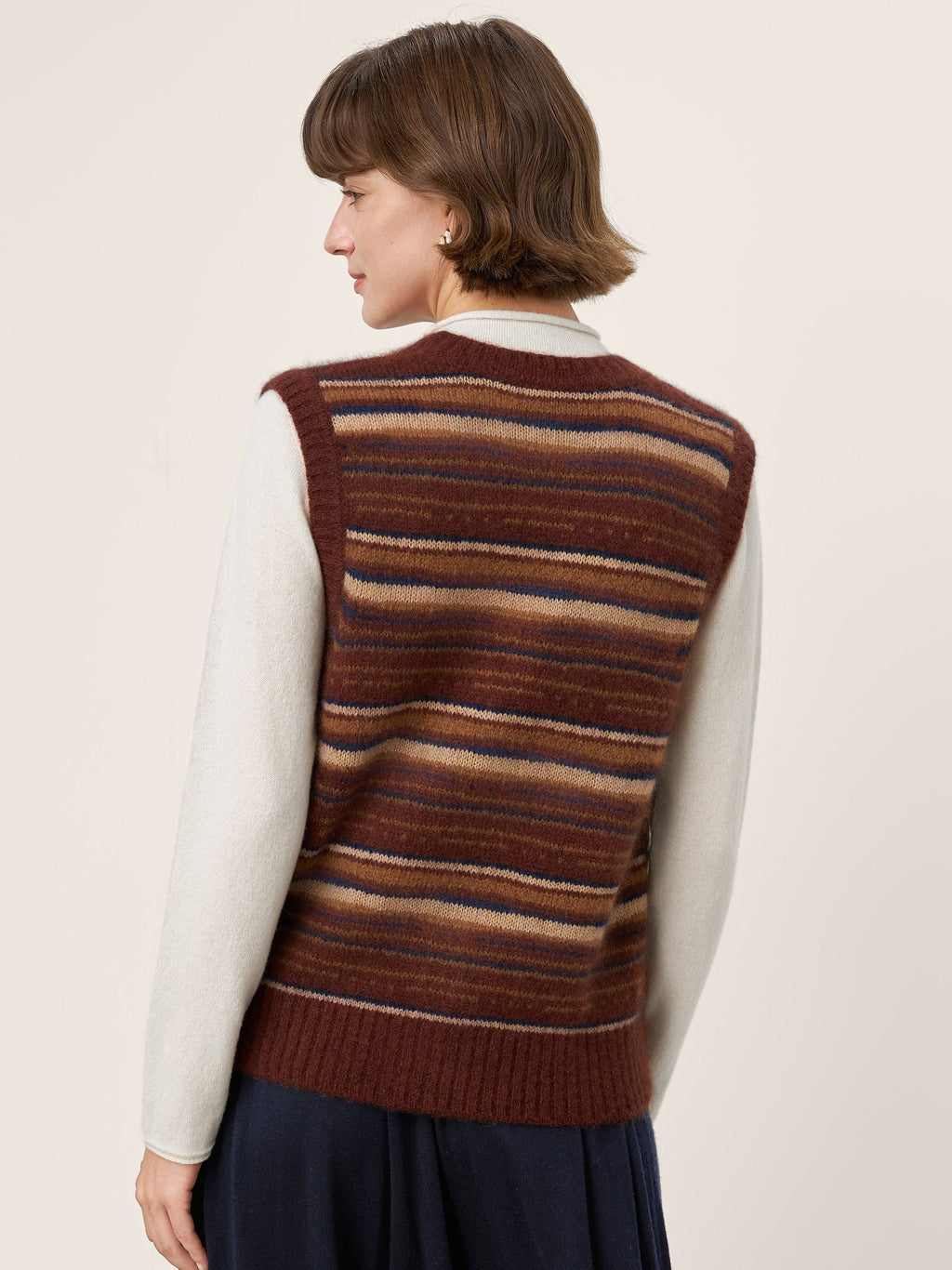 LINTICO Mongolian Cashmere and Mulberry Silk Colorblock Stripe Button-Front Vest SOPHIE — knitwear-knit vests category context