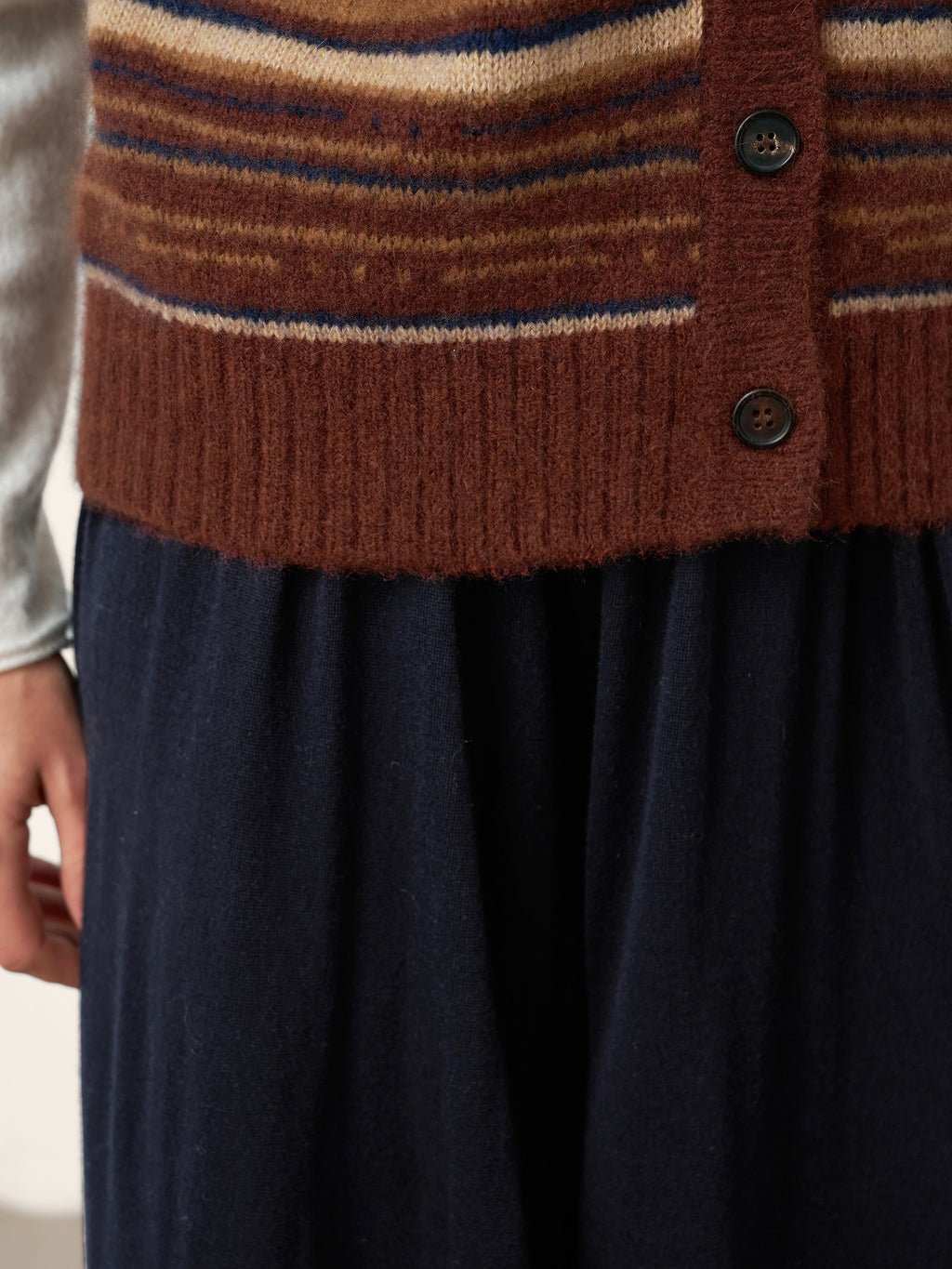 LINTICO Mongolian Cashmere and Mulberry Silk Colorblock Stripe Button-Front Vest SOPHIE — detail shot 7