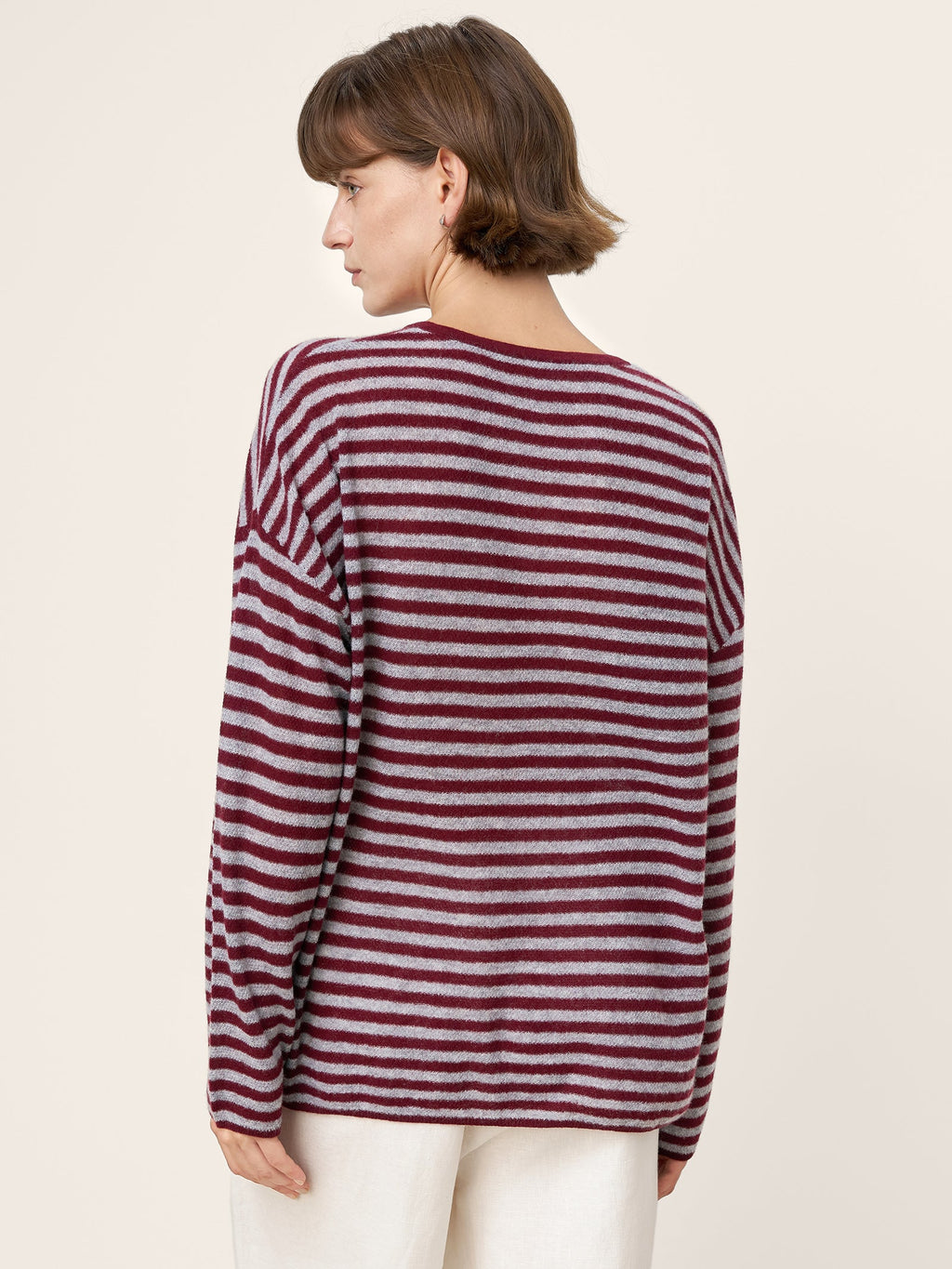 LINTICO 100% Mongolian Cashmere Drop Shoulder Stripe Knit Top RAINA — comparison shot