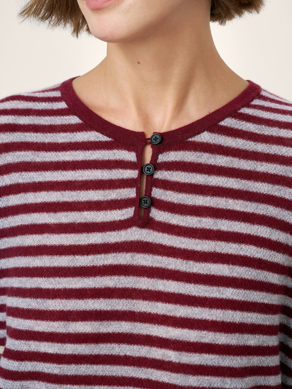 LINTICO 100% Mongolian Cashmere Drop Shoulder Stripe Knit Top RAINA — feature highlight
