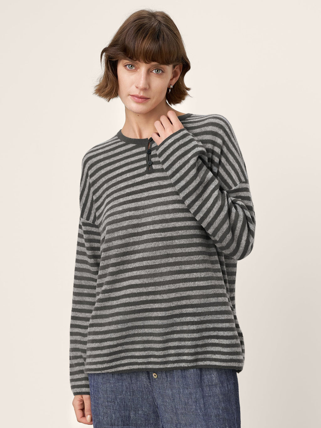 LINTICO 100% Mongolian Cashmere Drop Shoulder Stripe Knit Top RAINA — knitwear-sweater category context