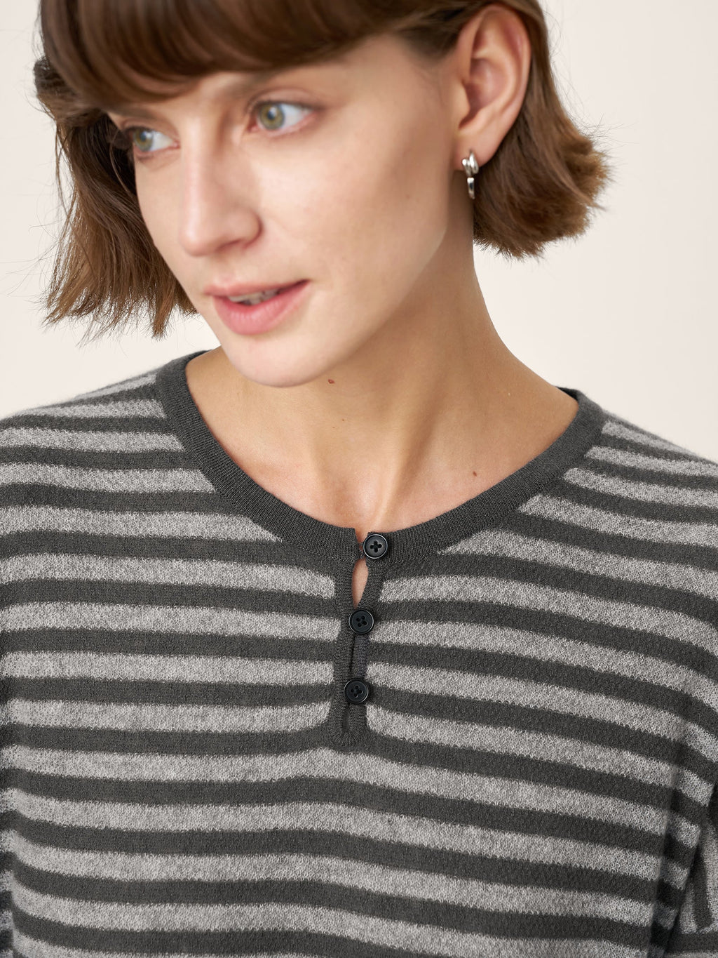 LINTICO 100% Mongolian Cashmere Drop Shoulder Stripe Knit Top RAINA — detail shot 6