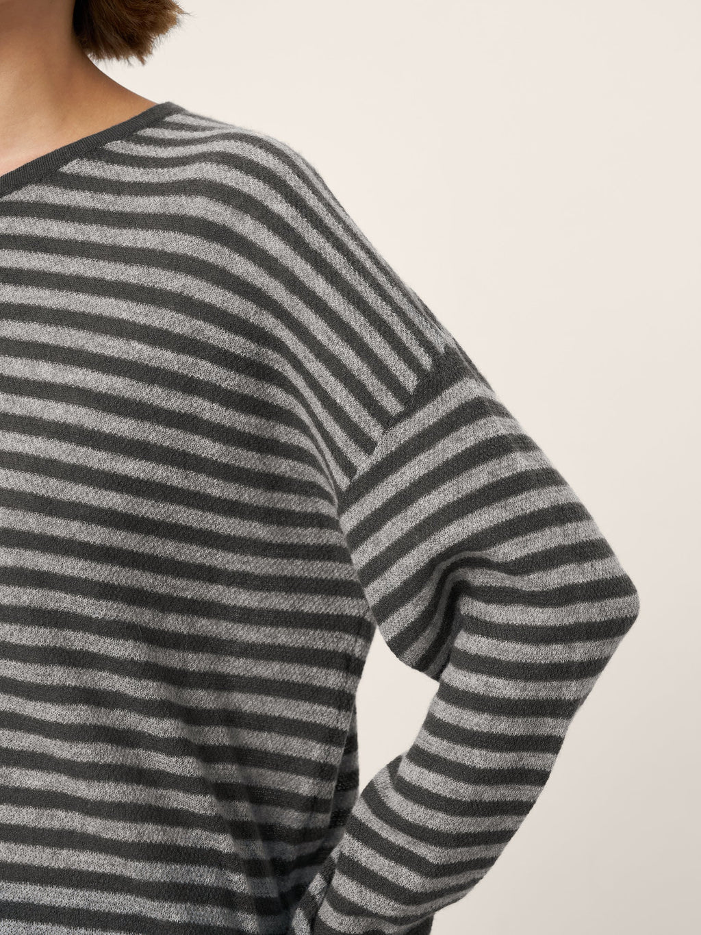 LINTICO 100% Mongolian Cashmere Drop Shoulder Stripe Knit Top RAINA — detail shot 7
