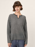 LINTICO 100% Mongolian Cashmere Drop Shoulder Stripe Knit Top RAINA — main product shot
