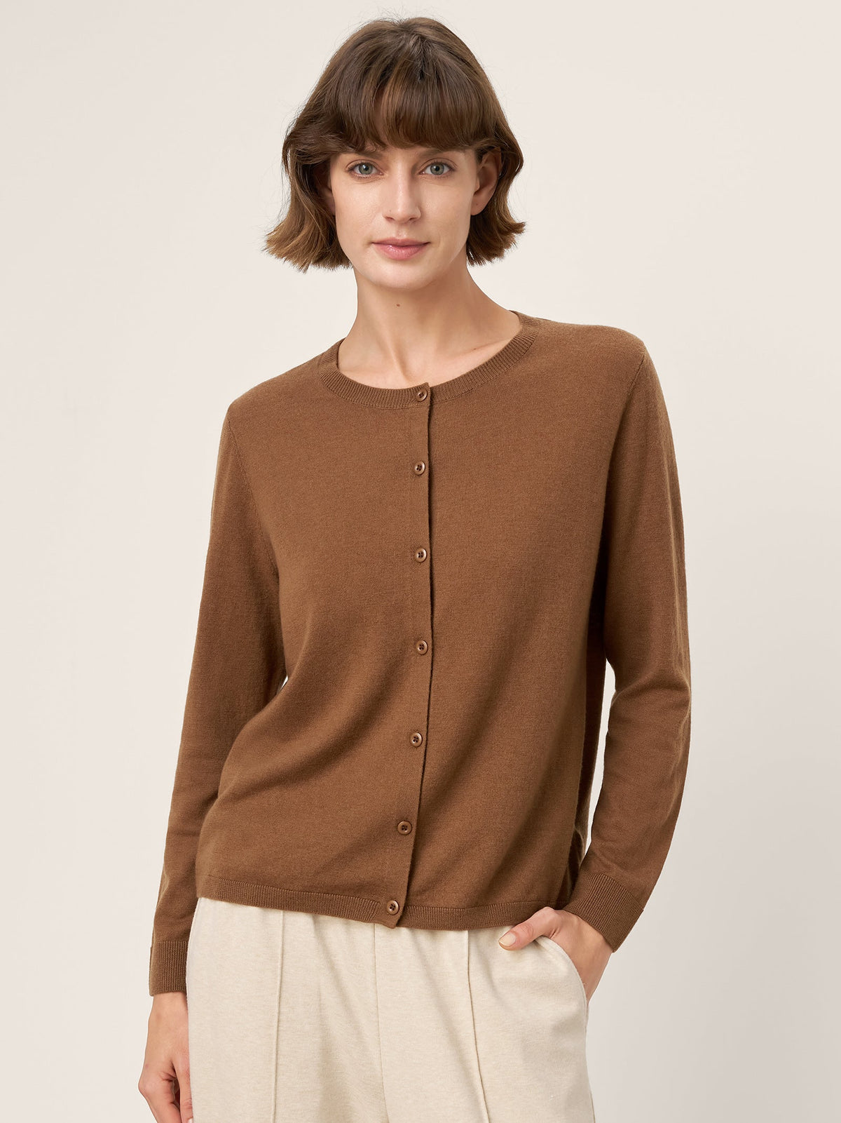 100% Extra-Fine Merino Wool Buttoned Knit Cardigan CAYLA