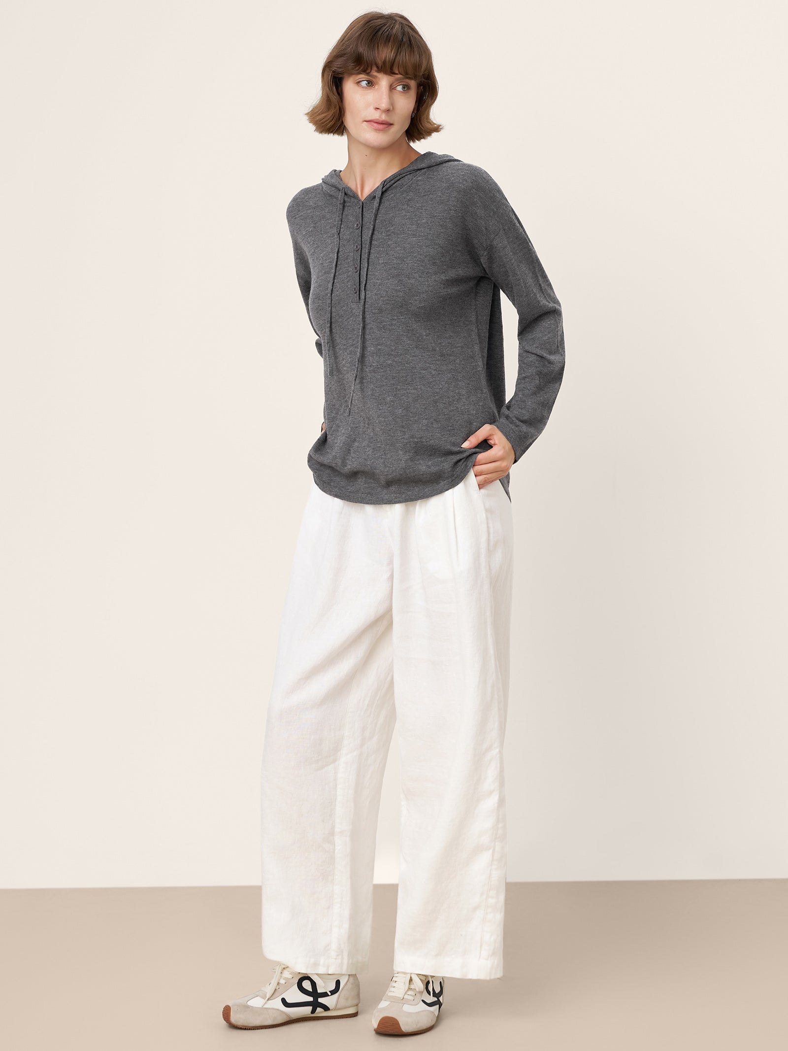 LINTICO 100% Extra-Fine Merino Wool Knit Hooded Sweatshirt SIA — lifestyle worn / used context